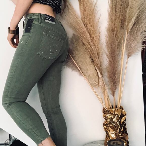 NEW MOSSIMO Olive Green Raw Hem Distressed High Rise Skinny Jean Jegging 27 4 - Picture 2 of 8